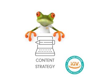 Iggy Vision with a sign that say "Content Strategy"